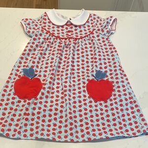 Adorable Red and Blue Apple Print Kids Dress